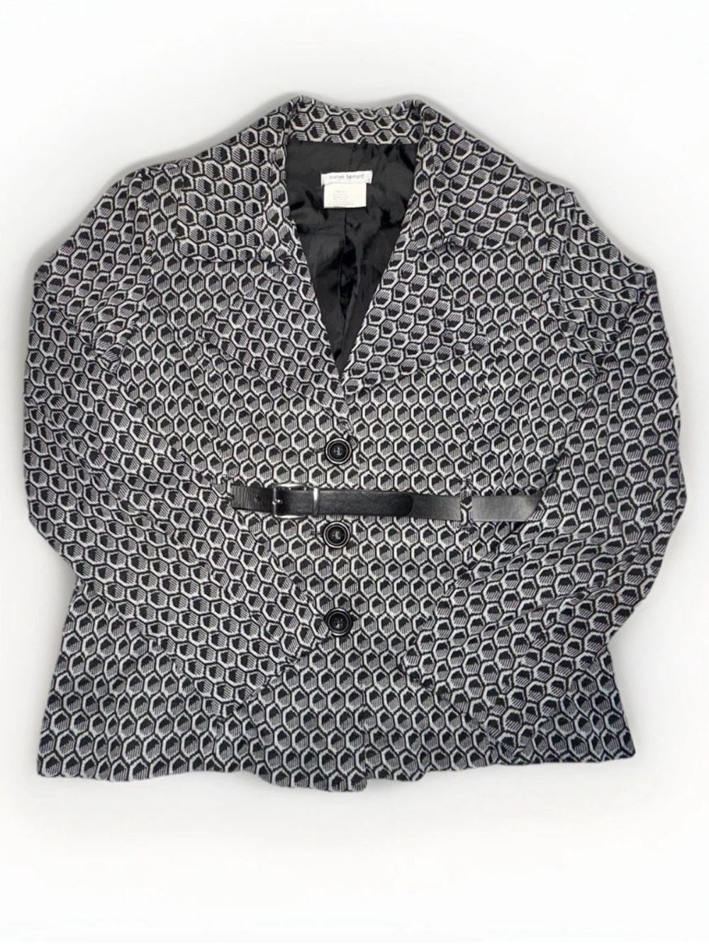 Harve Benard Black & Gray Geometric Belted Blazer